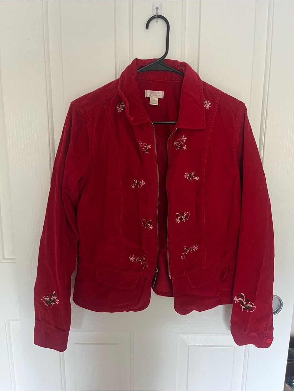 Christopher & Banks Red Embroidered Corduroy Jacket